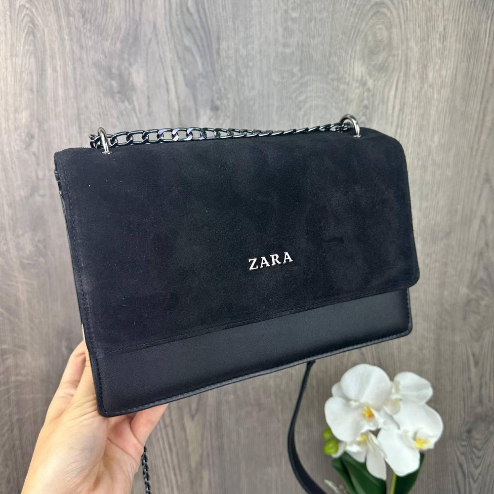 Замшева жіноча сумочка стиль Зара чорна, міні сумка натуральна замша Zara ( 25381 ) Харьков - изображение 1
