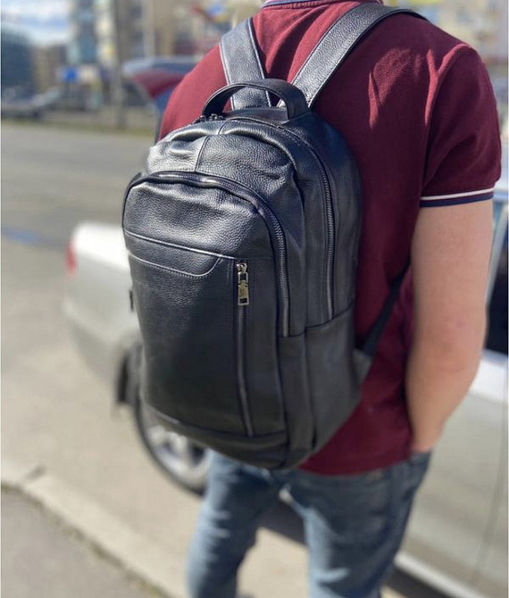 Мужской кожаный рюкзак Tiding Bag (28 х 42 х 18 см) для ноутбука Черный Винница - изображение 16