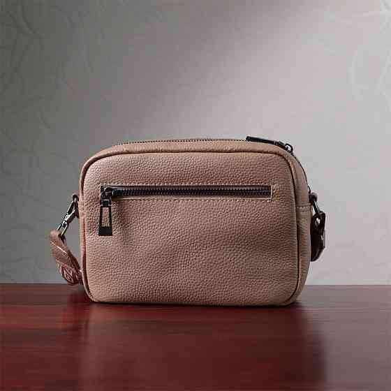 Модная женская сумка прошитая ромбами на лицевой стороне из натуральной кожи Vintage 22637 Бежевая Киев