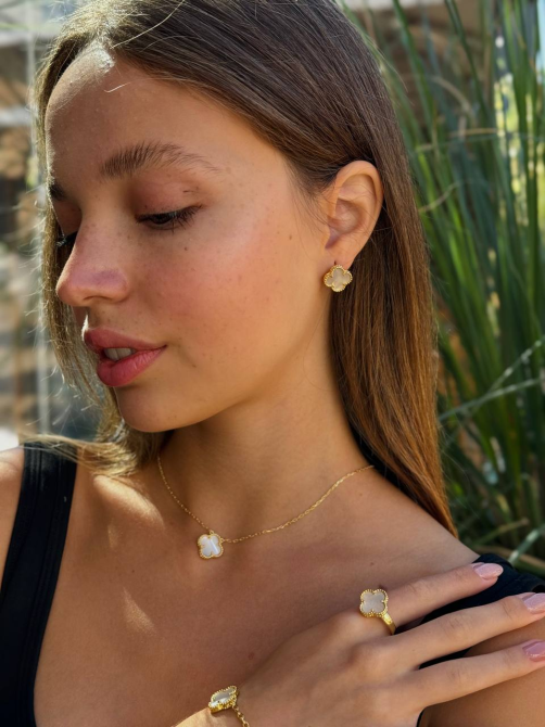 Van Cleef набор 4 предмета - сережки, подвеска браслет, кольцо / натуральный перламутр, лимонное золото Одесса - изображение 7