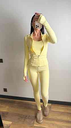 Женский термо костюм тройка: кофта топ и лосины трикотаж пума Лимонный, 44/46 Одесса