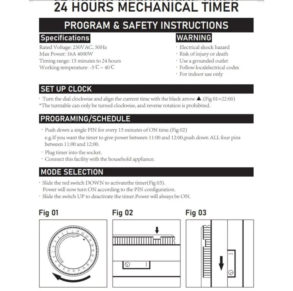Механічний розетковий таймер 24 години 15 хв крок 16А 3.5кВт добовий перемикач FRK-D1 Київ - фото 3