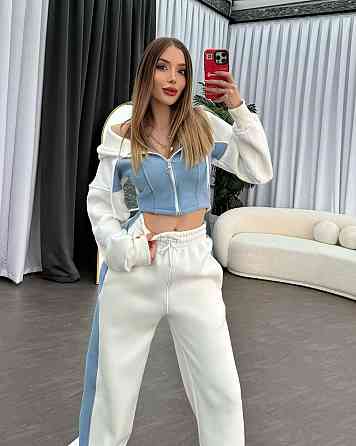 Женский стильный костюм двойка в спортивном стиле трехнить на флисе Белый, 42/44 Одесса