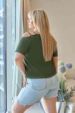 Літня блузка з відкритим плечем "Elis"| Норма і батал | Розпродаж моделі Хакі, 42-44 Київ