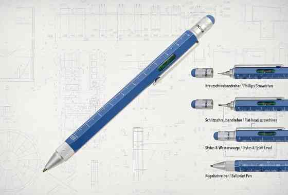 Кулькова багатозадачна ручка Troika Construction зі стілусом, лінійкою, викруткою та рівнем, блакитна Рівне