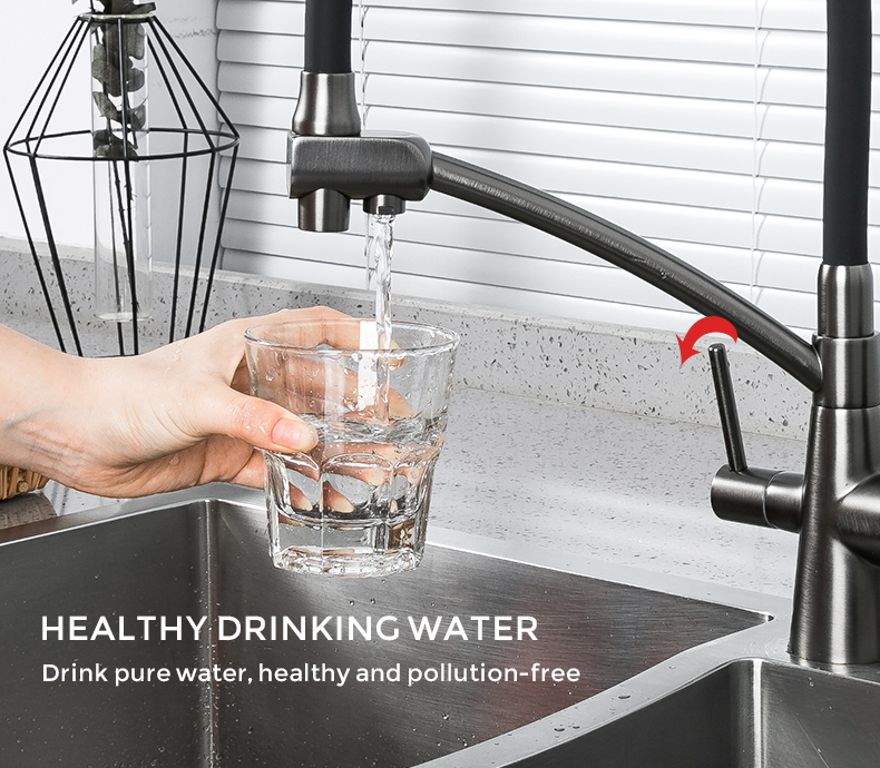 Кухонний змішувач Koer KB-72003-07 з виходом для питної води латунь/графіт (KR3377) Чернівці - фото 5