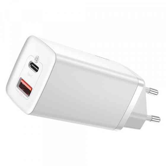 Зарядний пристрій 2xUSB 65W GaN (USB-C+USB-A) Білий Baseus (CCGAN2L-B02) Київ