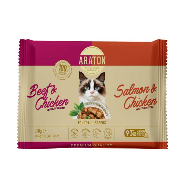 ARATON Cats Set Adult Сет вологого корму для дорослих котів (Лосось і курка + Яловичина і курка), 4x85 г Київ - фото 1