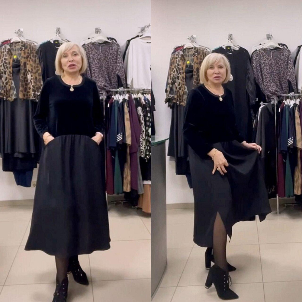 Женское стильное платье баталл свободного кроя с карманами дабл шелк + королевский велюр 54/58 Одесса - изображение 2