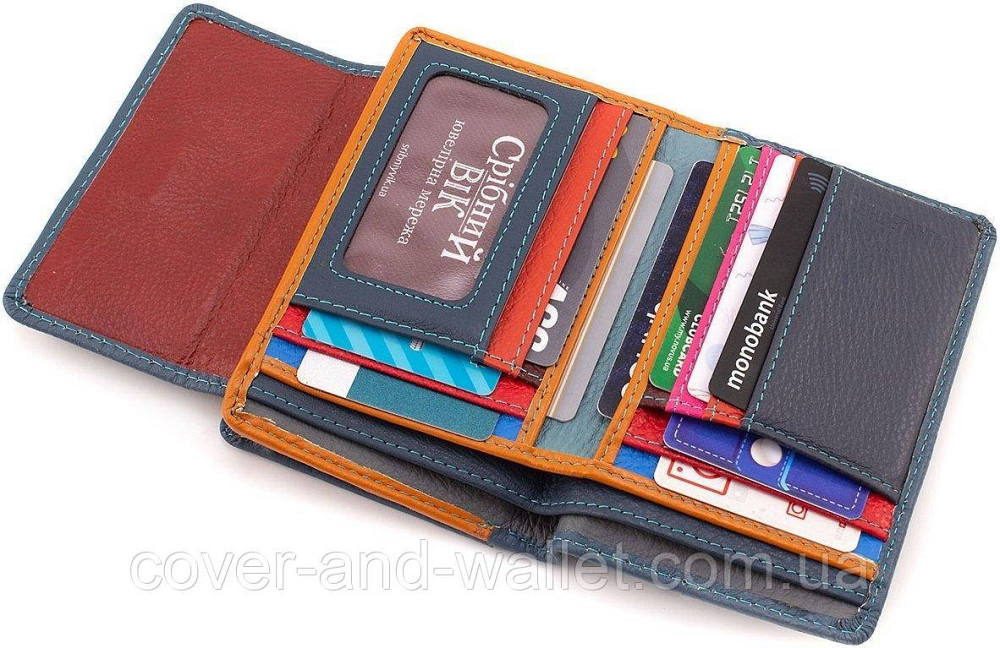 Кожаный женский кошелек среднего размера в синем цвете на магните ST 313 Киев - изображение 6