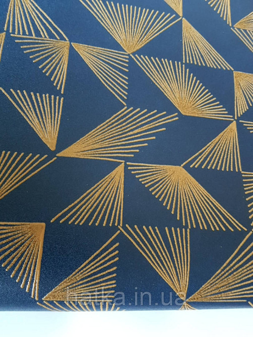 Шпалери вінілові на флізелін Marburg 31844 New modern геометрія смужки віялом золоті фігури темно сині Київ - фото 3
