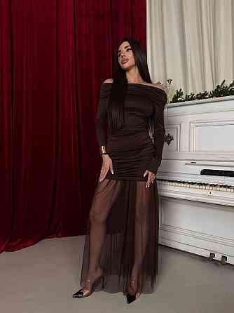 Жіноче елегантне вечірнє максіплаття, мікродайвінг і сітка Шоколад, 46/48 Одеса