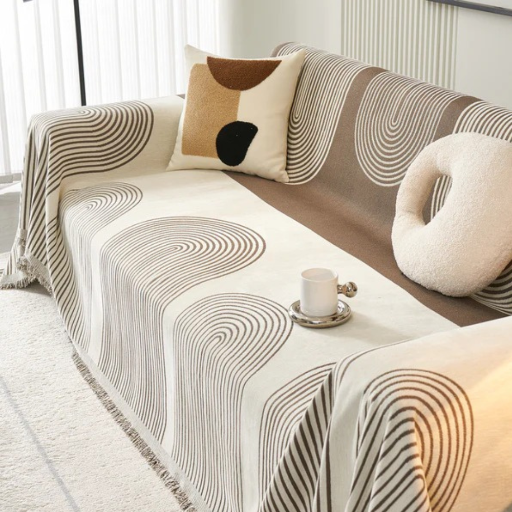 Плед покрывало для дивана и кровати,чехол накидка для мягкой мебели 180х230 см,бело-коричневым с узором Каменец-Подольский - изображение 3