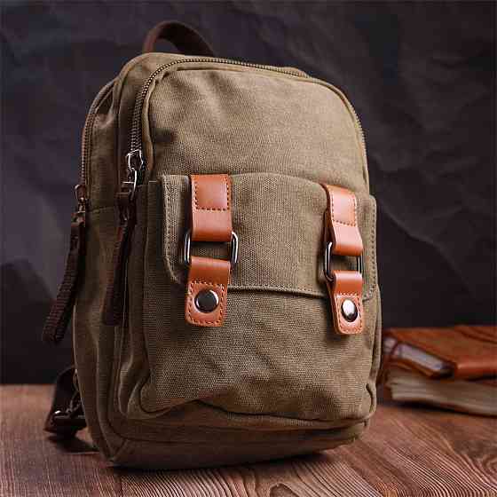 Сумка-рюкзак у стилі мілітарі з двома відділеннями із щільного текстилю Vintage 22163 Оливковий Київ