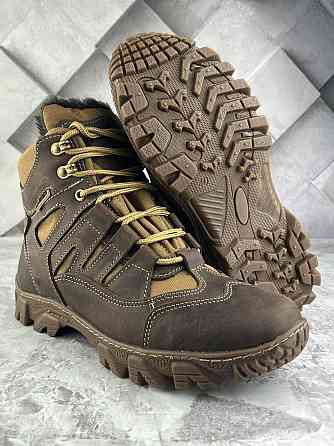Тактичні чоловічі зимові черевики коричневі водонепронекні черевики на хутрі прошиті та проклеєні WAR Львів