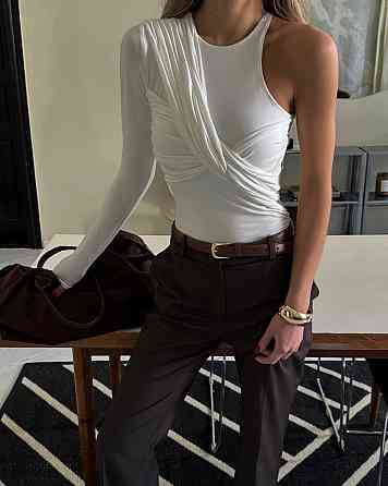 Женский стильный боди с драпировкой турецкая вискоза Молочный Одесса