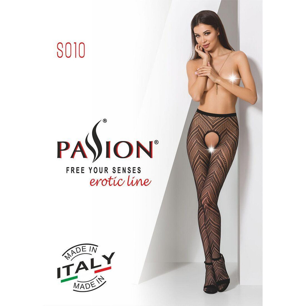 Еротичні колготки-бодістокінг Passion S010 black, з доступом, геометричний малюнок Sex Aura Київ - фото 7