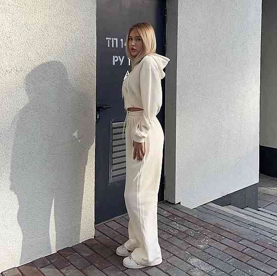 Жіночий прогулянковий костюм-двійка: кофта та штани двонитка Беж, 44/46 Одеса