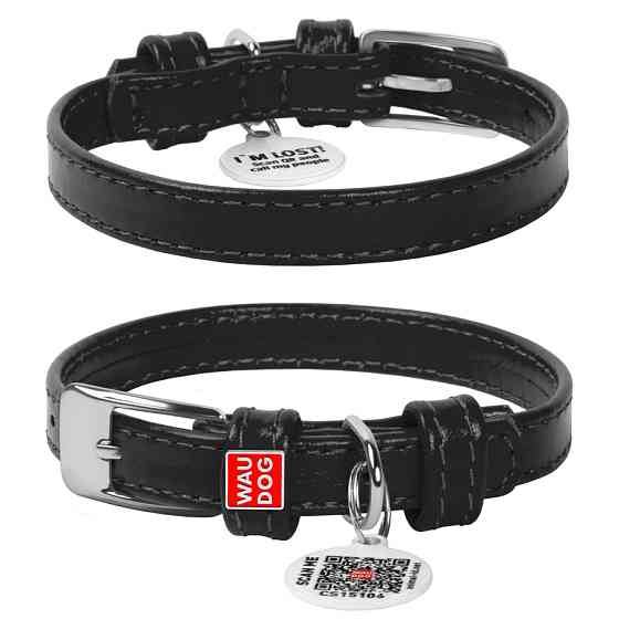 Нашийник для собак шкіряний WAUDOG Glamour з QR паспортом, без прикрас, XS, Ш 12 мм, Дов 21-29 Коломыя