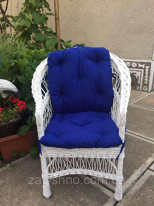 Кресло из лозы белое с синей накидкой Киев - изображение 3