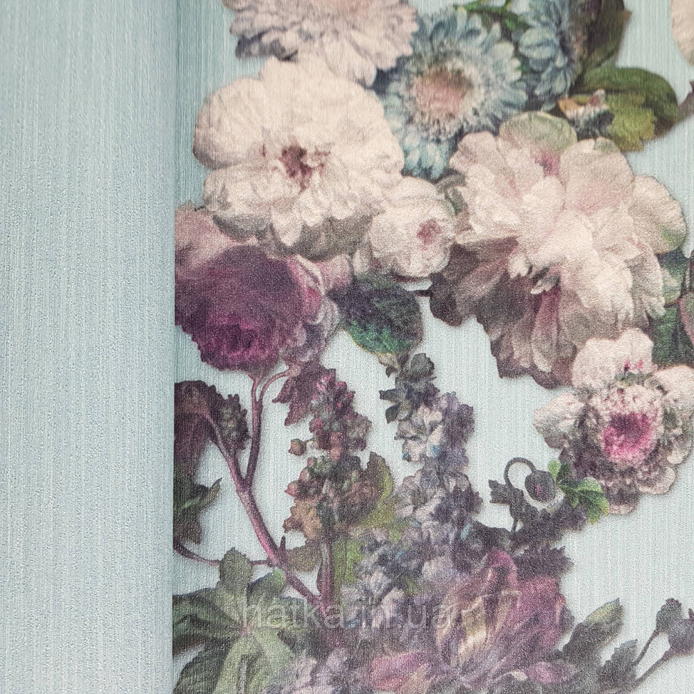 Шпалери метрові вінілові на флізелін дизайнерські Erismann Elle квіти листя сині бузкові на блакитному Київ - фото 3