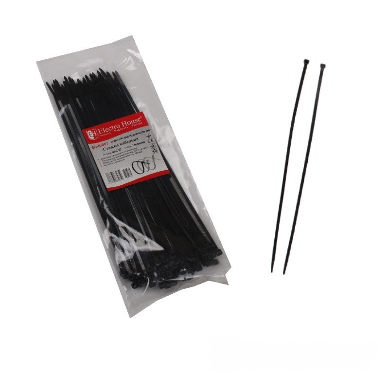 Стяжка кабельная 4х250 мм, 100 шт, черный Днепр - изображение 1