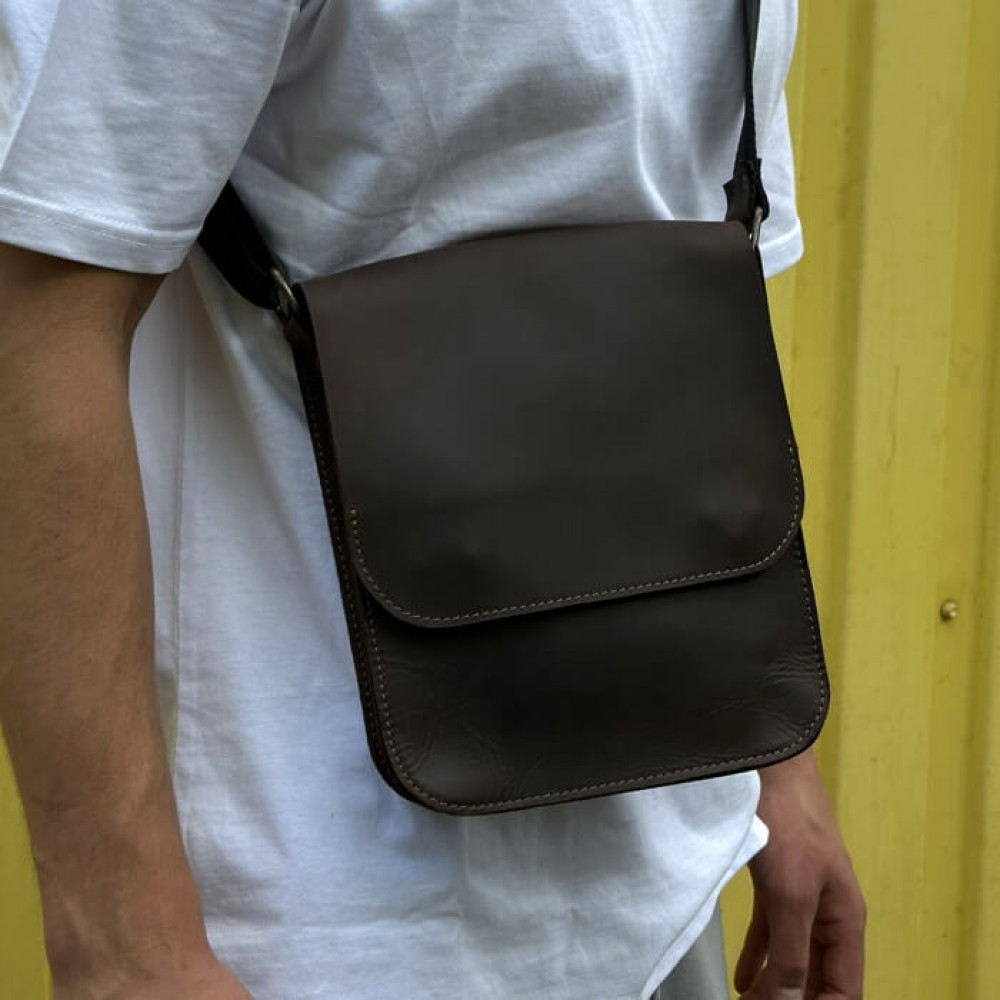 Сумка коричнева через плече чоловіча Майамі, сумка месенджер чоловіча 20*24*4 см з широким ремінцемMasterSem Київ - фото 7