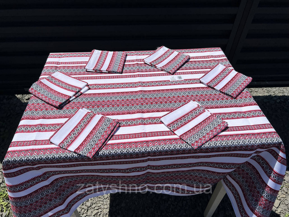 Вишита червона скатертина з чорним Київ - фото 7