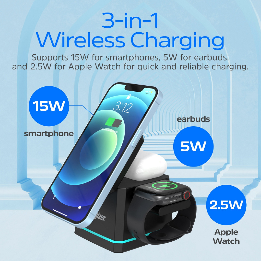 Зарядний пристрій 15W 3-in-1 Magnetic Wireless Fast Charger black Energizer Винница - изображение 5