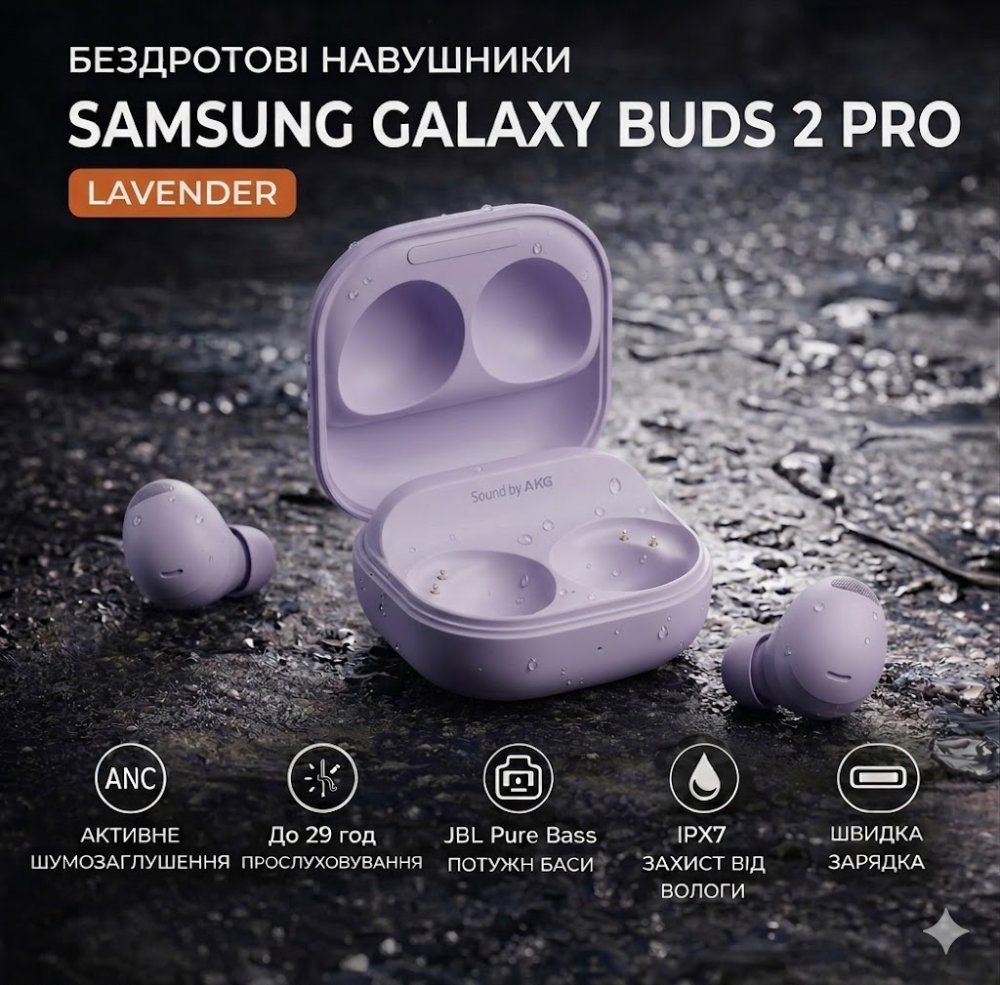Навушники Samsung Galaxy Buds2 Pro Bluetooth 5.3 з ANC, 24-bit Hi-Fi, 360° звук, авто-підключення, до 18 годин Київ - фото 2