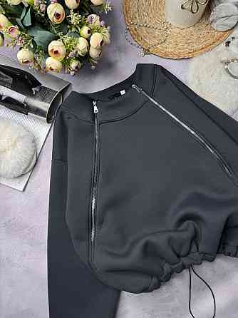 Жіноча стильна тепла об'ємна худі турецька треніт на флісі Графіт Одеса