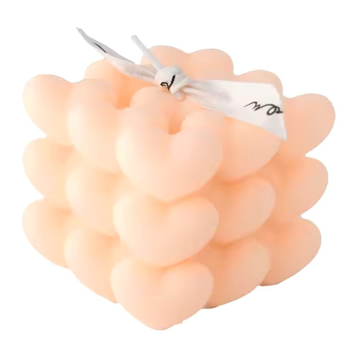 Свічка ароматична "Кубик сердець" ручної роботи у рожевому кольорі Кам'янець-Подільський - фото 1