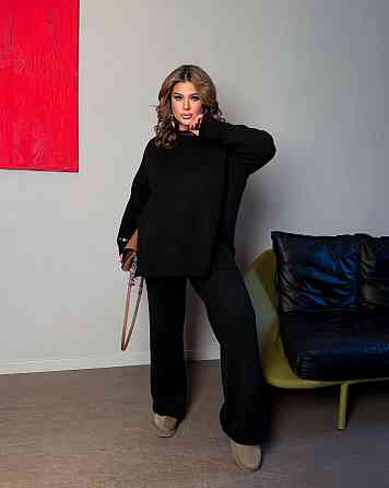 Женский базовый теплый костюм батал двойка машинная вязка с добавлением ангоры Черный Одесса