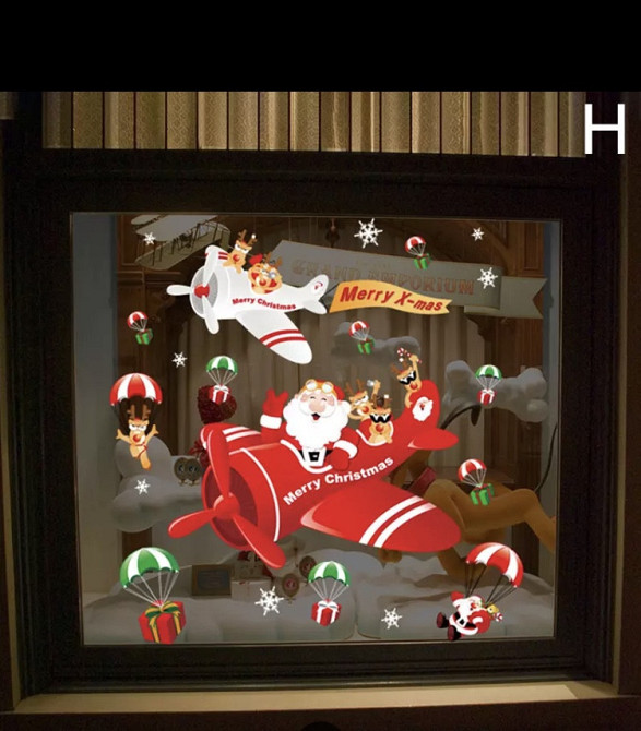 Різдвяні наклейки на вікна "Дід Мороз на літаку" - картина на 2-х листах розмірами 35*50см, силікон Київ - фото 2