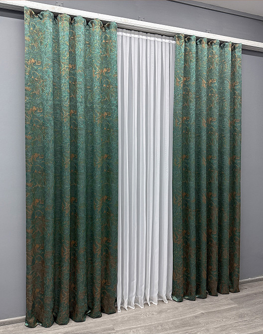Комплект готових штор VR-Textil Жакард Fantasy № 1633ш Смарагдовий з золотистим 150х290 см 2 шт (33-0537) Київ - фото 4