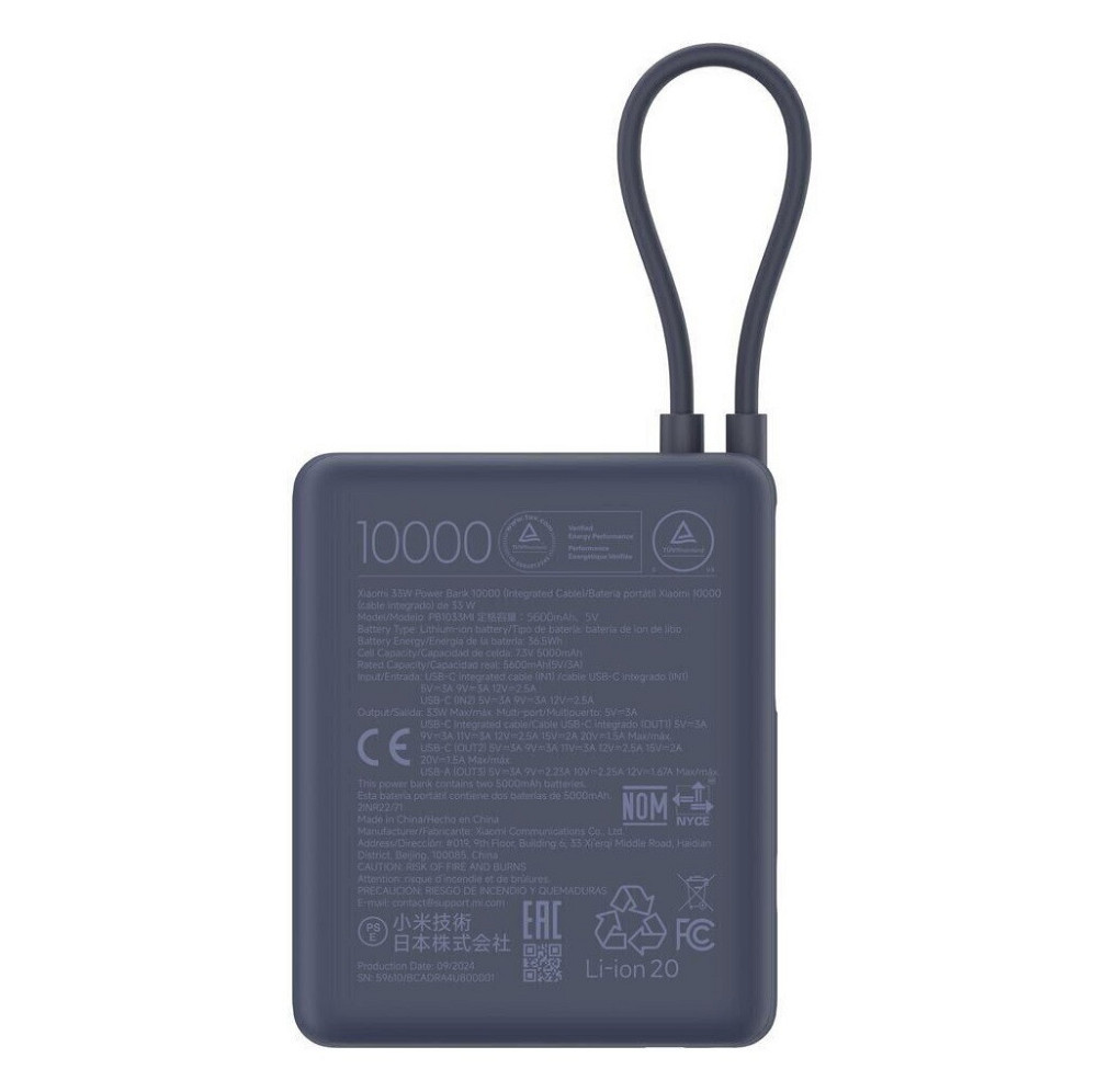 Павербанк 10000 mAh Xiaomi 33W швидка зарядка вбудований кабель Ice Blue power bank повербанк Одеса - фото 3