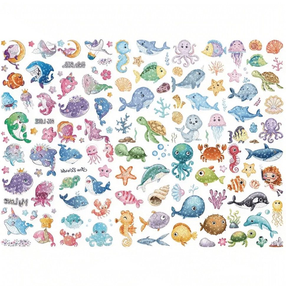 Набор детских блестящих временных тату «Морские животные» kids-tatto-see-set10 Винница - изображение 1
