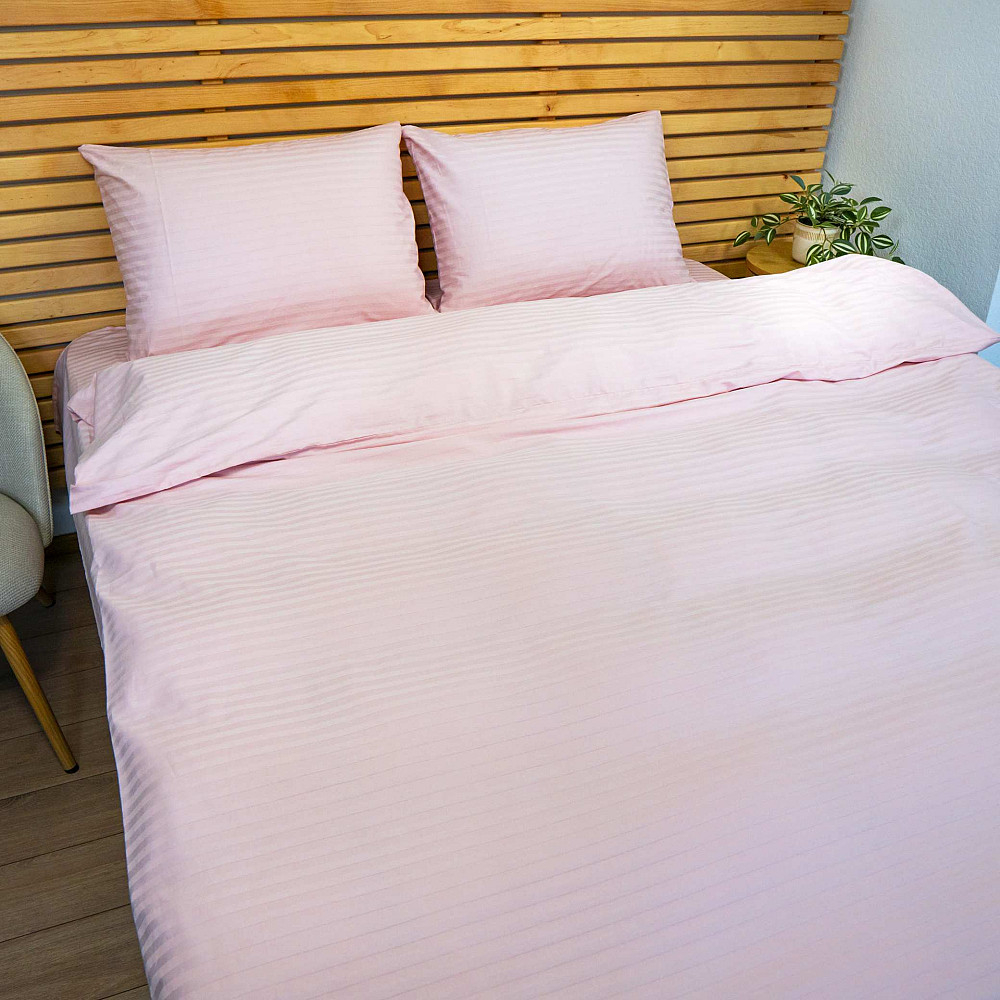 Постельное белье Евро комплект Страйп Сатин 125 г/м2 YouStar (Розовый) 2 х 50х70 Сумы - изображение 2