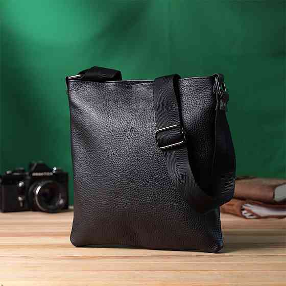 Тонкая сумка для мужчин через плечо из натуральной кожи Черная (SHVIGEL) Киев