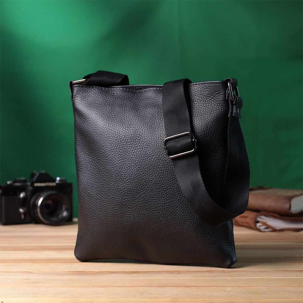 Тонкая сумка для мужчин через плечо из натуральной кожи Черная (SHVIGEL) Киев - изображение 3