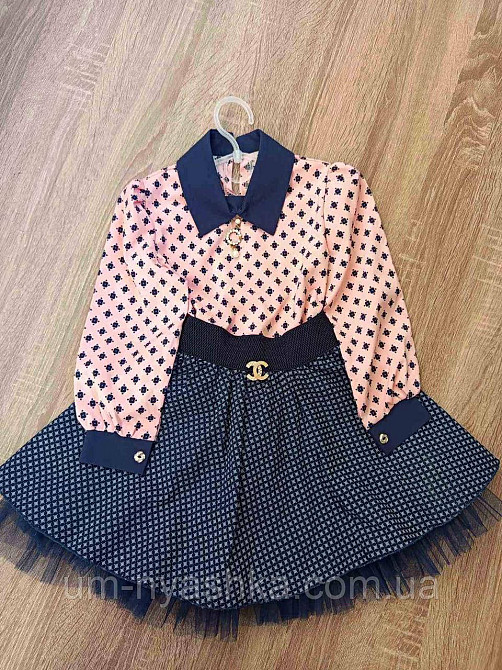 Блуза шкільна персикова з синім принтом 104-116 Кривий Ріг - фото 1