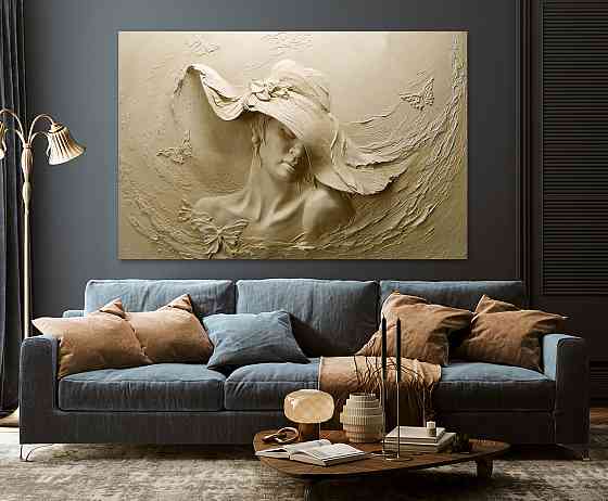 Картина полотно у вітальню / спальню   Дівчина в капелюсі   MLP_282 ( 60х30см ) Київ