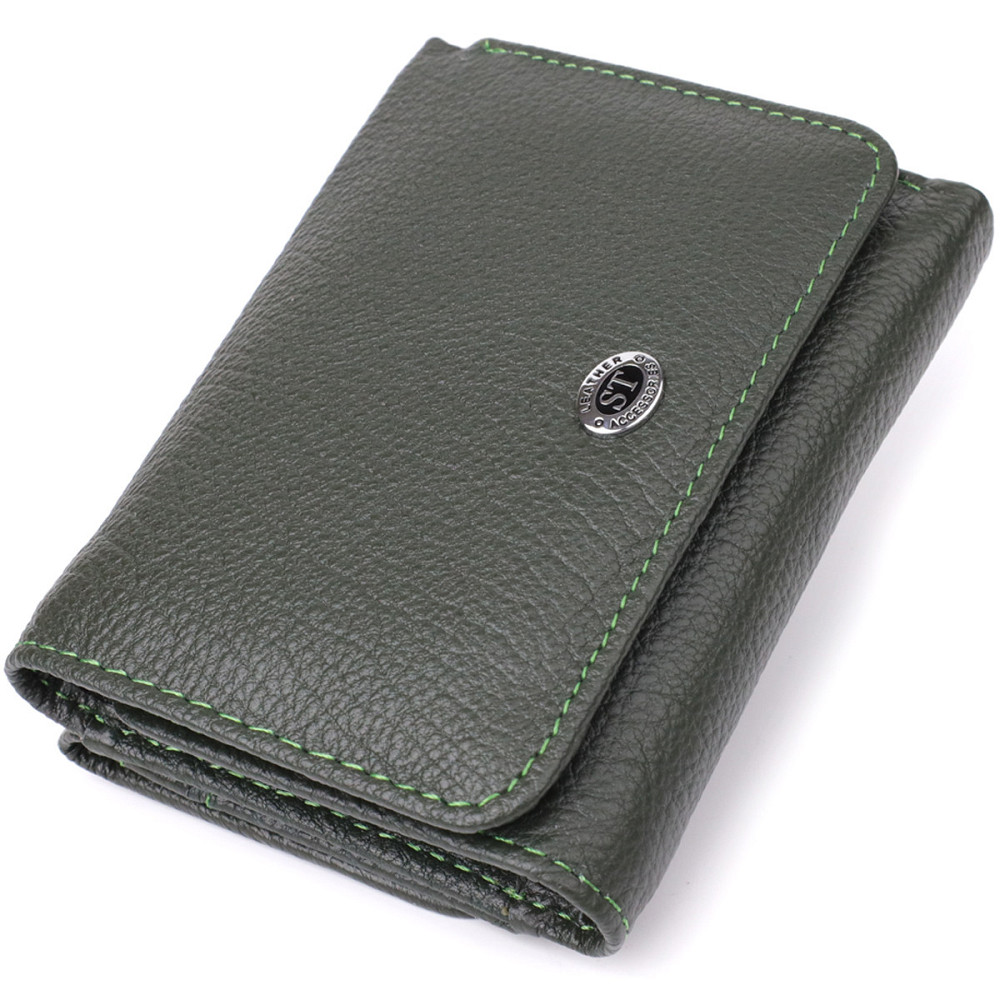 Жіночий гаманець компактного розміру з натуральної шкіри ST Leather 23072 Зелений Київ - фото 1