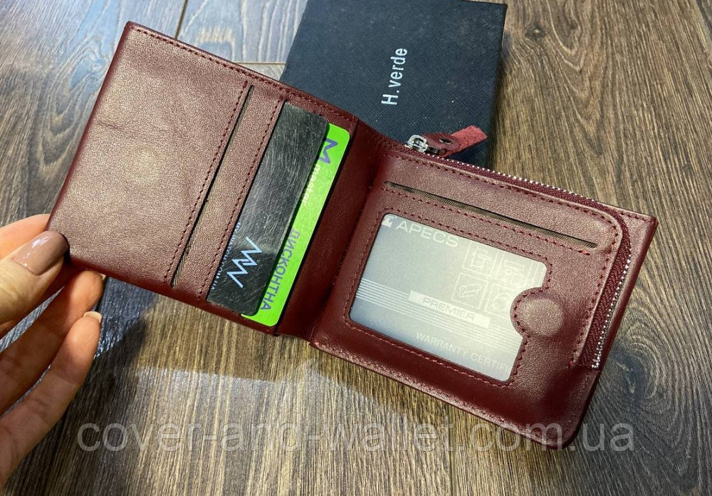 Бордовий компактний шкіряний жіночий гаманець на магнітах H Verde Київ - фото 3