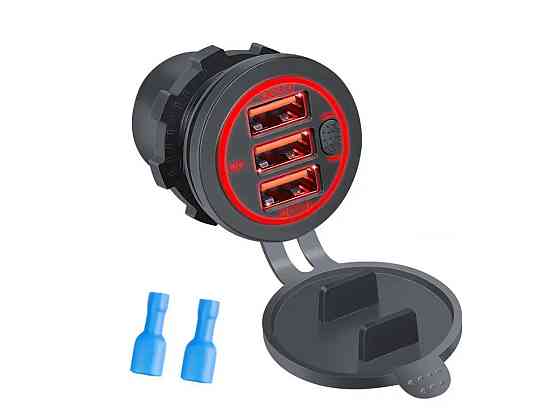 Гніздо прикурювача B33R 3USB QC 3,0 врізне з кришкою та червоною підсвіткою 12/24V Харків