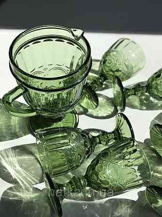 Набір для напоїв 7 предметів 6 шт. келихів + графин 1 л «Вінтаж» 300 мл зелений Київ