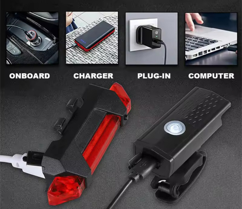 Набор светодиодный велосипедный LED фонарь и задний фонарь от USB с 7 см черный Киев - изображение 10