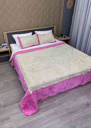 Покривало двостороннє з хутром 210x230 (+-10 см) і 2 наволочки колір рожевий з молочним (85-153) Київ