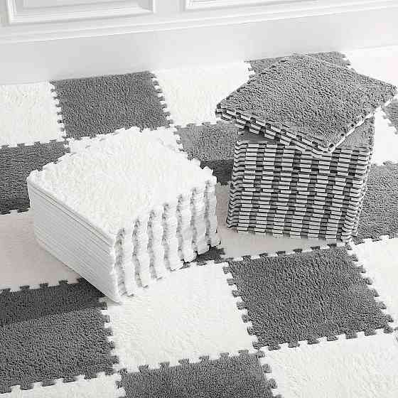 Пол-пазл плюшевый 120x150см, 20 пазлов, теплый пол, детский мат, термоковрик для дома, цвет белый Каменец-Подольский