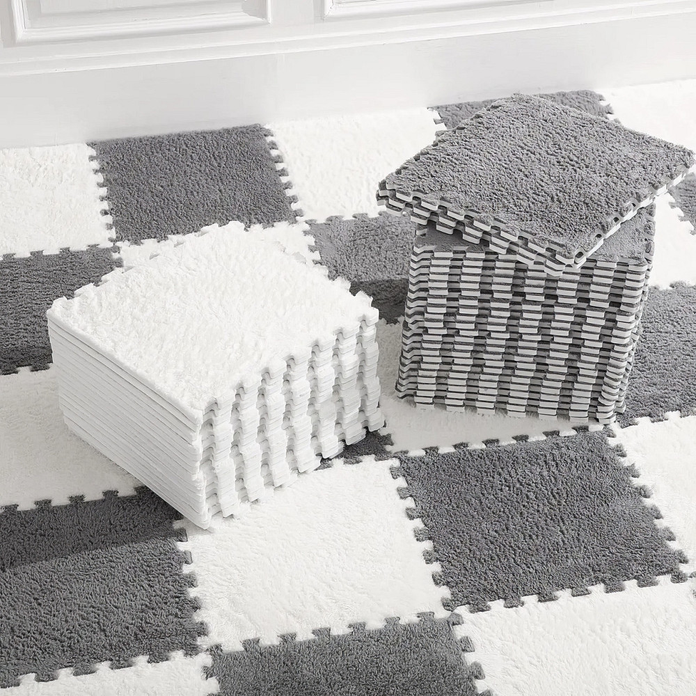 Пол-пазл плюшевый 120x150см, 20 пазлов, теплый пол, детский мат, термоковрик для дома, цвет белый Каменец-Подольский - изображение 1